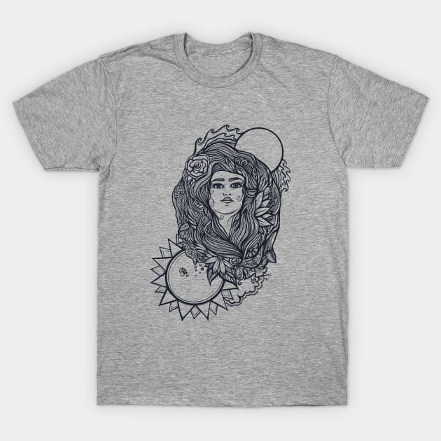 Vintage Gaia Moon and Sun Goddess T-Shirt by bubbsnugg